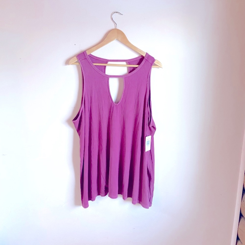 Torrid Super Soft Knit Keyhole Neck Pink Ribbed Stretch Swing Tank Top